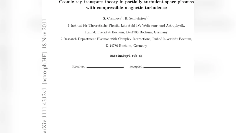 Cosmic ray transport in partially turbulent space plasmas with   compressible magnetic turbulence