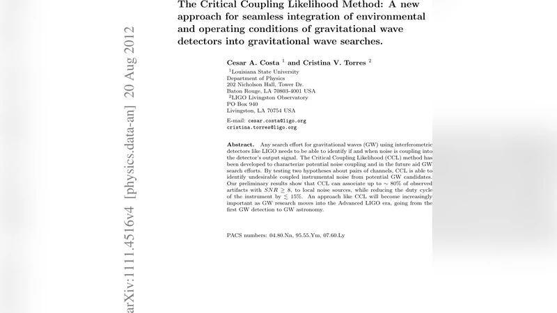 The Critical Coupling Likelihood Method: A new approach for seamless   integration of environmental and operating conditions of gravitational wave   detectors into gravitational wave searches