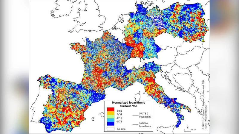 Election turnout statistics in many countries: similarities,   differences, and a diffusive field model for decision-making