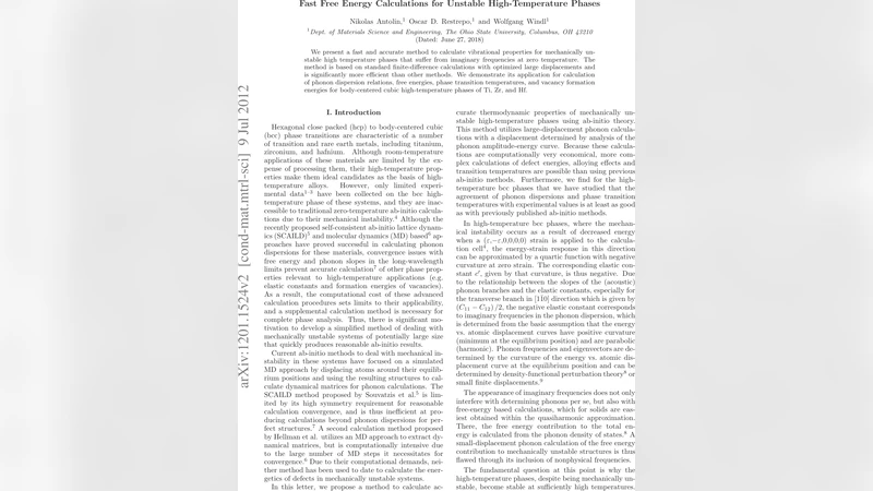 Fast Free Energy Calculations for Unstable High-Temperature Phases
