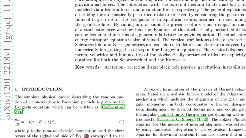 Stochastic oscillations of general relativistic disks