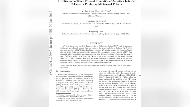 Investigation of Some Physical Properties of Accretion Induced Collapse   in Producing Millisecond Pulsars