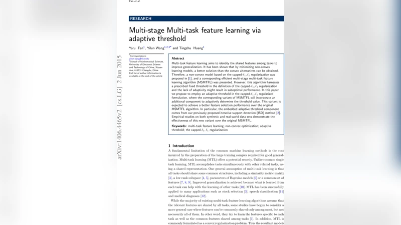 Multi-stage Multi-task feature learning via adaptive threshold