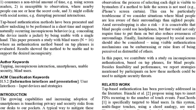 Assessing Inconspicuous Smartphone Authentication for Blind People