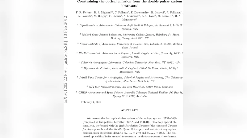 Constraining the optical emission from the double pulsar system   J0737-3039