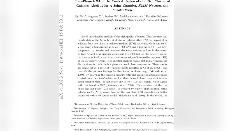 Two-Phase ICM in the Central Region of the Rich Cluster of Galaxies   Abell 1795: A Joint Chandra, XMM-Newton, and Suzaku View