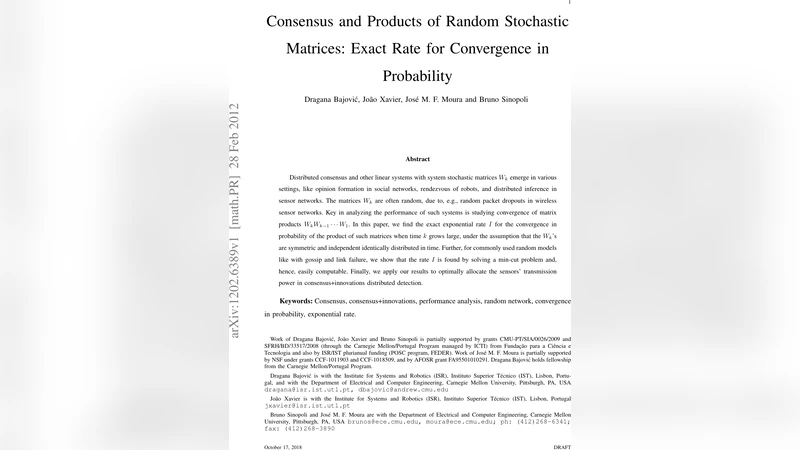 Consensus and Products of Random Stochastic Matrices: Exact Rate for   Convergence in Probability