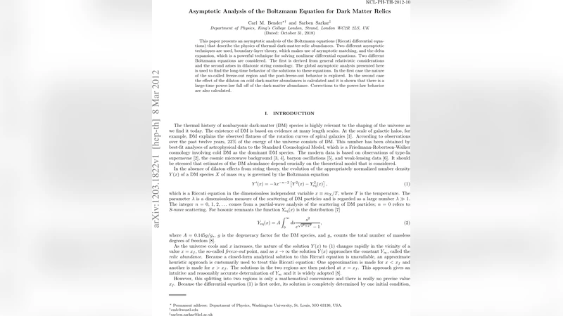 Asymptotic Analysis of the Boltzmann Equation for Dark Matter Relics