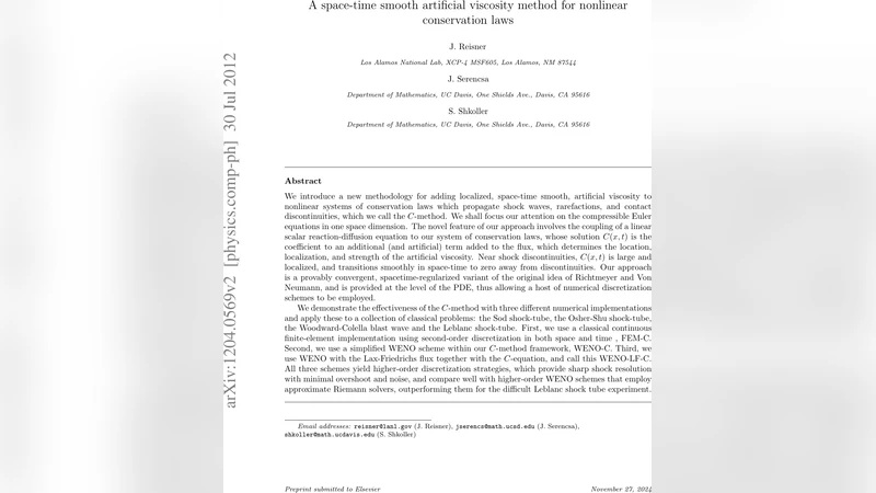 A Space-time Smooth Artificial Viscosity Method For Nonlinear   Conservation Laws