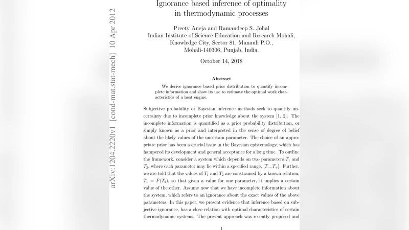Ignorance based inference of optimality in thermodynamic processes