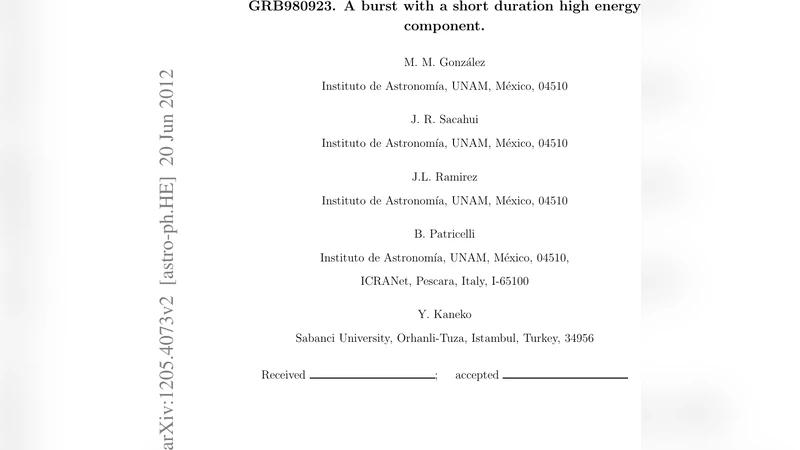 GRB980923. A burst with a short duration high energy component
