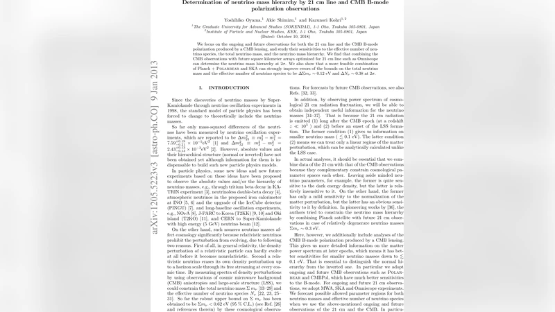 Determination of neutrino mass hierarchy by 21 cm line and CMB B-mode   polarization observations