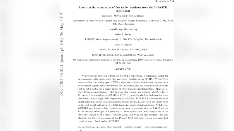 Limits on the event rates of fast radio transients from the V-FASTR   experiment