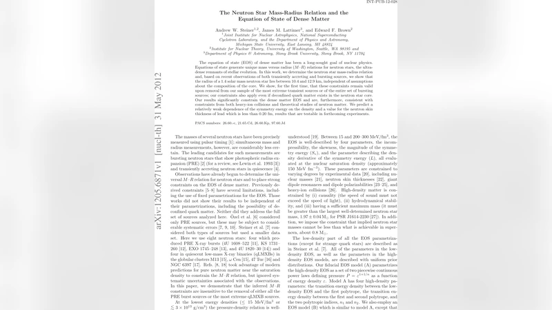 The Neutron Star Mass-Radius Relation and the Equation of State of Dense   Matter