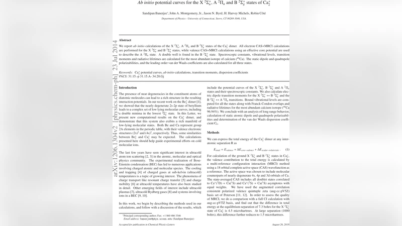 Ab initio potential curves for the X $^2Sigma_u^+$, A $^2Pi_u$ and B   $^2Sigma_g^+$ states of Ca$_{2}^+$
