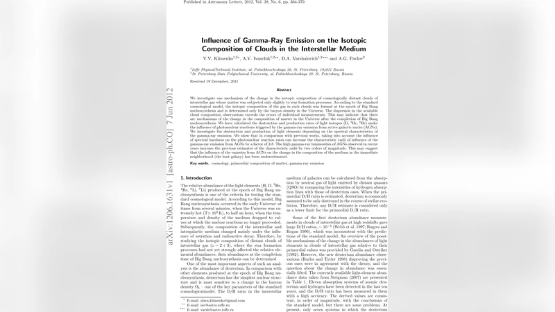 Influence of Gamma-Ray Emission on the Isotopic Composition of Clouds in   the Interstellar Medium