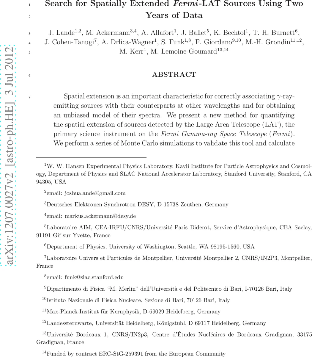 Search for Spatially Extended Fermi-LAT Sources Using Two Years of Data