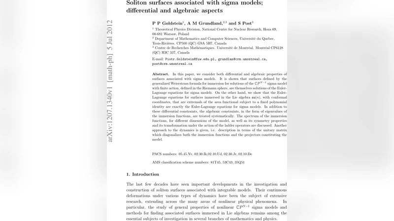 Soliton surfaces associated with sigma models; differential and   algebraic aspect