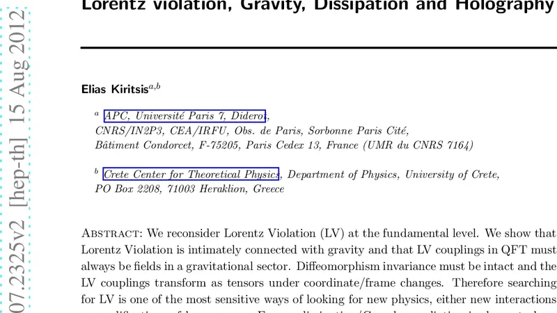 Lorentz violation, Gravity, Dissipation and Holography