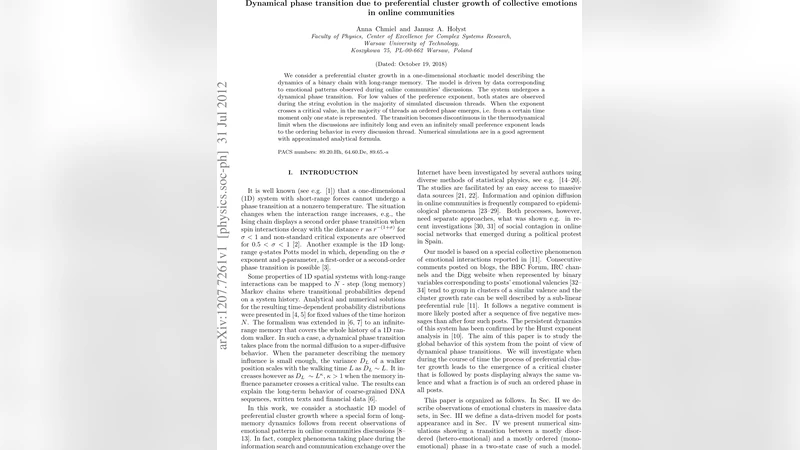 Dynamical phase transition due to preferential cluster growth of   collective emotions in online communities