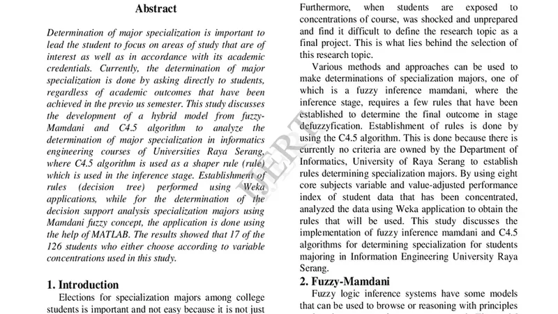 Implementation Of Fuzzy-C4.5 Classification As a Decision Support For   Students Choice Of Major Specialization