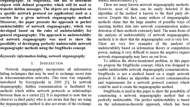 StegBlocks: ensuring perfect undetectability of network steganography