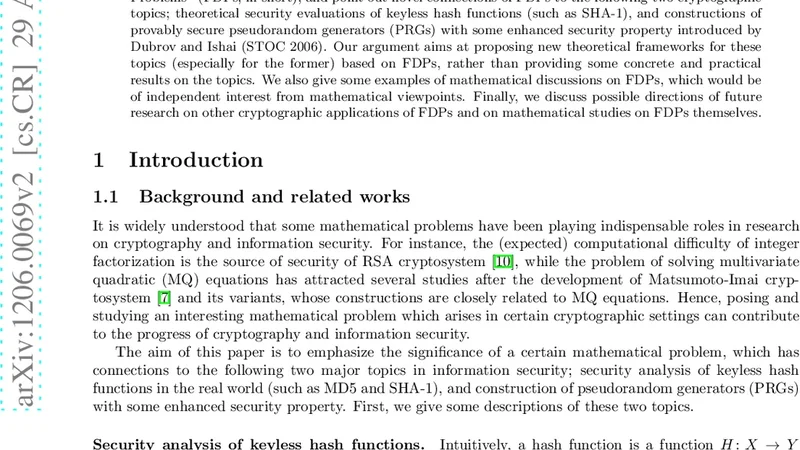 A mathematical problem for security analysis of hash functions and   pseudorandom generators