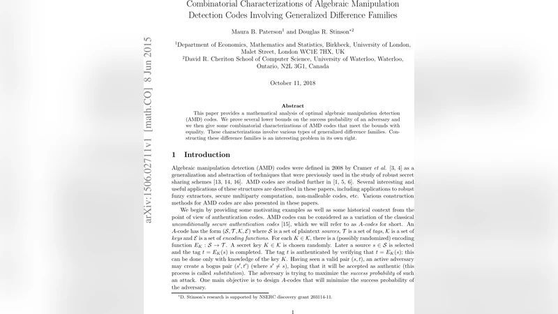 Combinatorial Characterizations of Algebraic Manipulation Detection   Codes Involving Generalized Difference Families