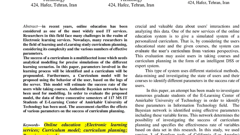 Modelling the Effectiveness of Curriculum in Educational Systems Using   Bayesian Networks