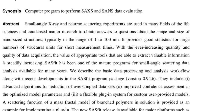 SASfit: A comprehensive tool for small-angle scattering data analysis