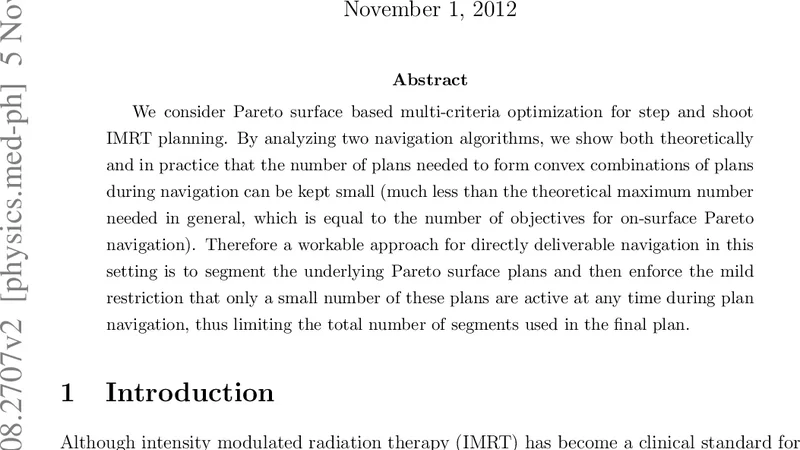 Deliverable navigation for multicriteria step and shoot IMRT treatment   planning