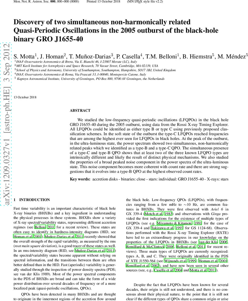 Discovery of two simultaneous non-harmonically related Quasi-Periodic   Oscillations in the 2005 outburst of the black-hole binary GRO J1655-40