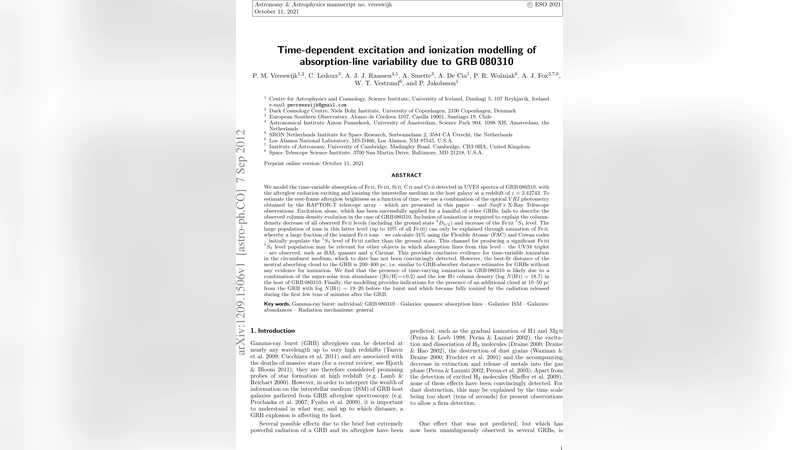 Time-dependent excitation and ionization modelling of absorption-line   variability due to GRB 080310