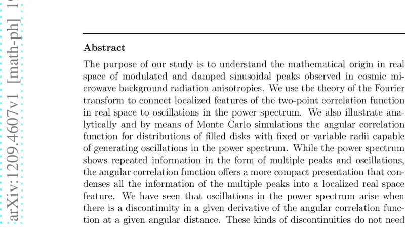 Peaks in the CMBR power spectrum. I. Mathematical analysis of the   associated real space features