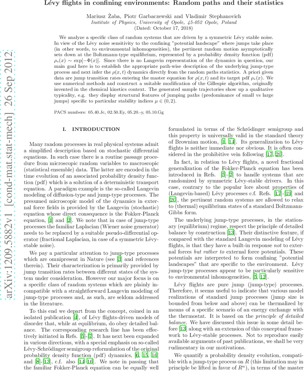 Levy flights in confining environments: Random paths and their   statistics