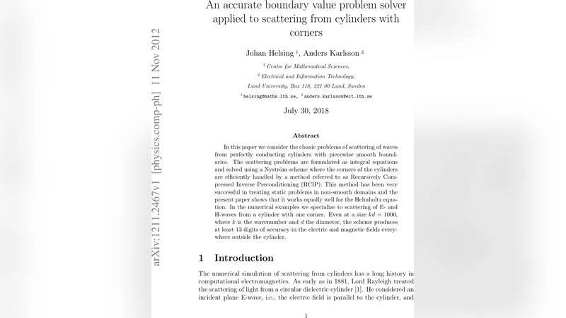 An accurate boundary value problem solver applied to scattering from   cylinders with corners