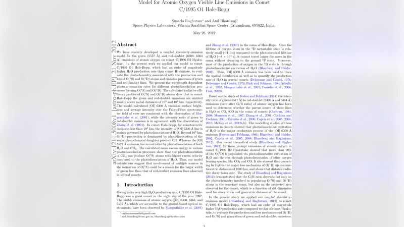 Model for Atomic Oxygen Visible Line Emissions in Comet C/1995 O1   Hale-Bopp