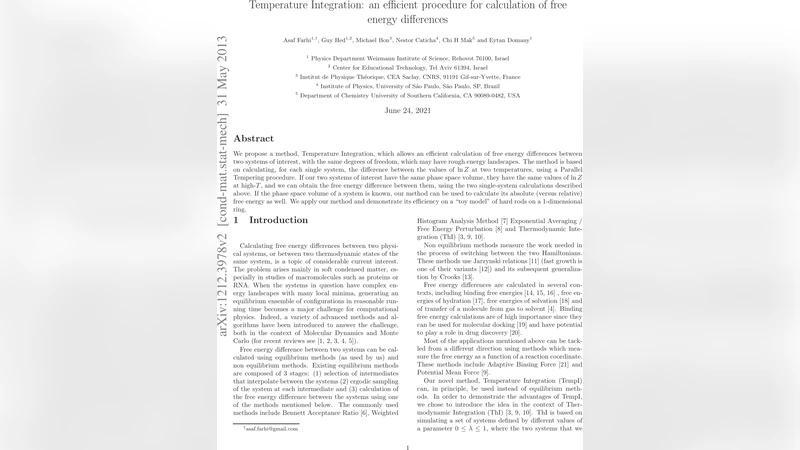 Temperature Integration: an efficient procedure for calculation of free   energy differences