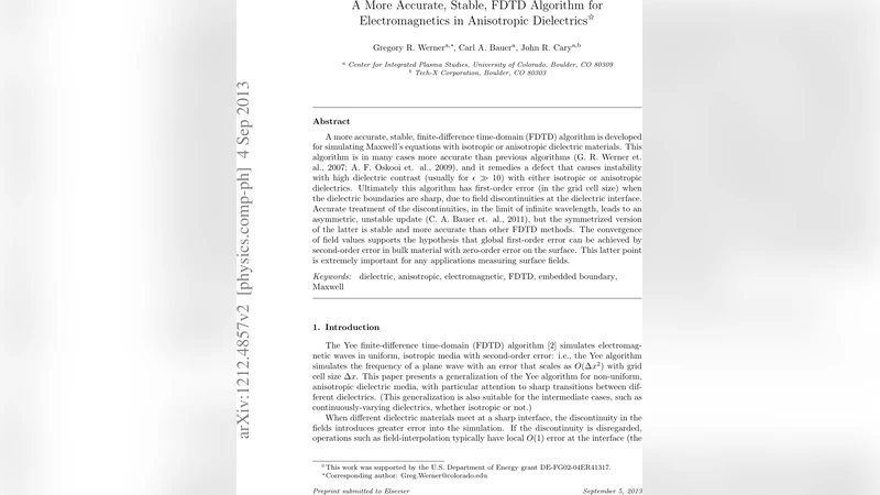 A More Accurate, Stable, FDTD Algorithm for Electromagnetics in   Anisotropic Dielectrics