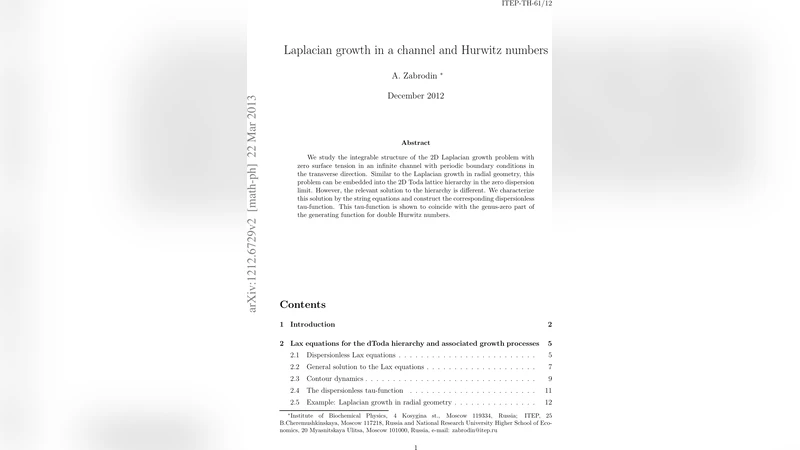 Laplacian growth in a channel and Hurwitz numbers