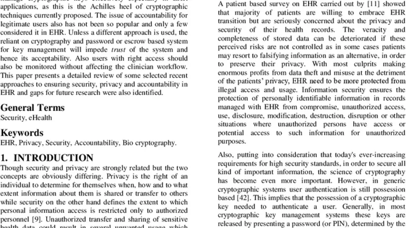 A Criticism of the Current Security, Privacy and Accountability Issues   in Electronic Health Records