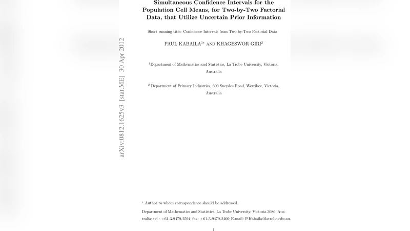 Simultaneous confidence intervals for the population cell means, for   two-by-two factorial data, that utilize uncertain prior information