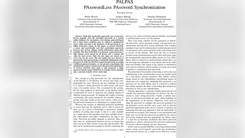 PALPAS - PAsswordLess PAssword Synchronization