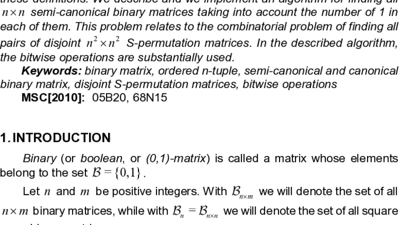 Semi-canonical binary matrices