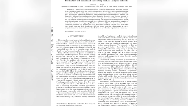 Stochastic block model and exploratory analysis in signed networks