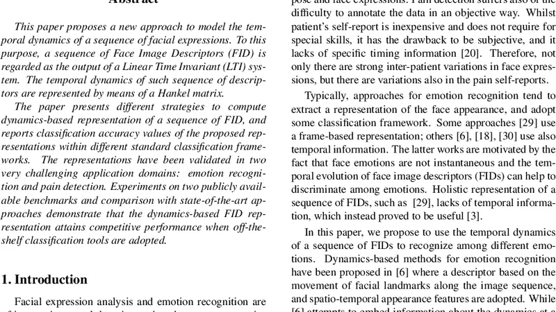 Using Hankel Matrices for Dynamics-based Facial Emotion Recognition and   Pain Detection
