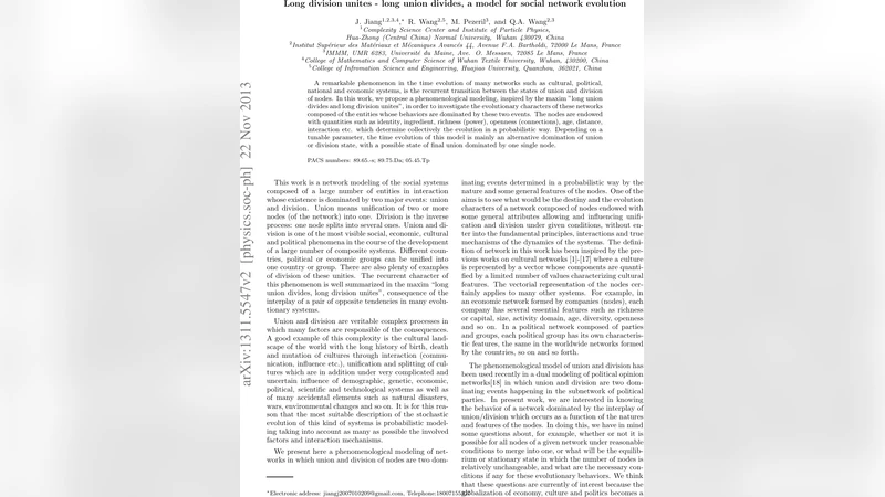 Long division unites - long union divides, a model for social network   evolution