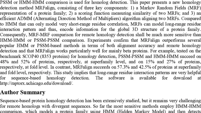 MRFalign: Protein Homology Detection through Alignment of Markov Random   Fields
