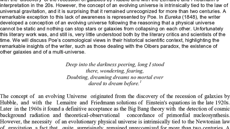 Edgar Allan Poe: the first man to conceive a Newtonian evolving Universe
