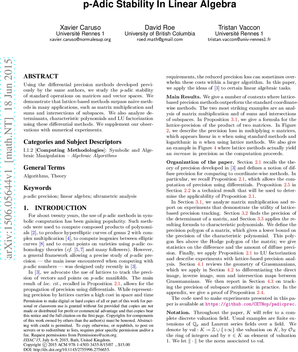 p-Adic Stability In Linear Algebra